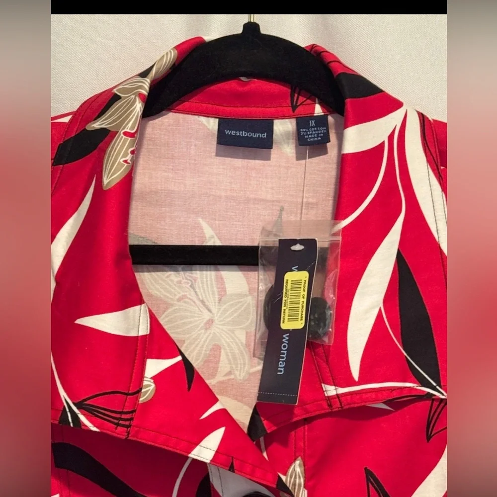 NWT Westbound Womens Jacket Red Stretch Floral Jumbo Black Buttons Plus Size 1X - Picture 4 of 10